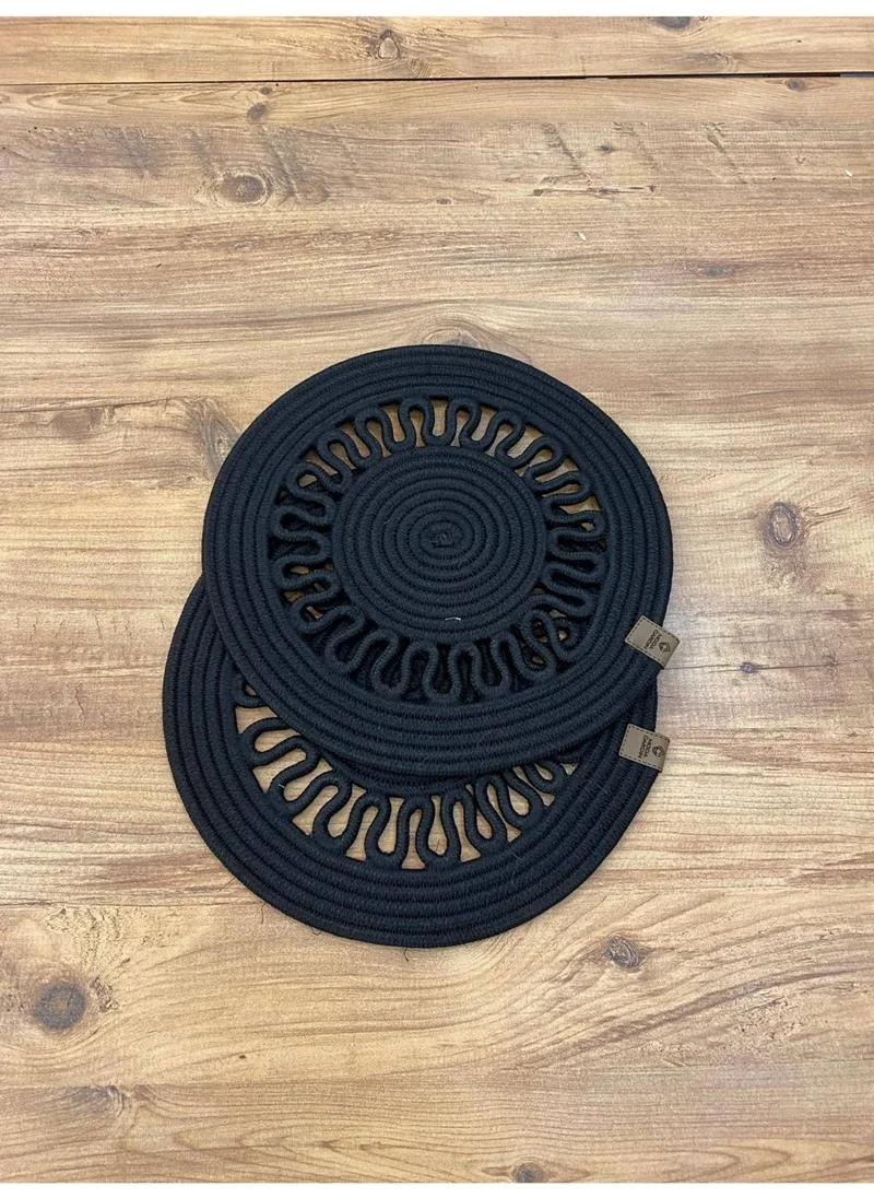 BDZ Deri BDZ Leather Wicker Jute Presentation Plate Mat American Service 2 Piece