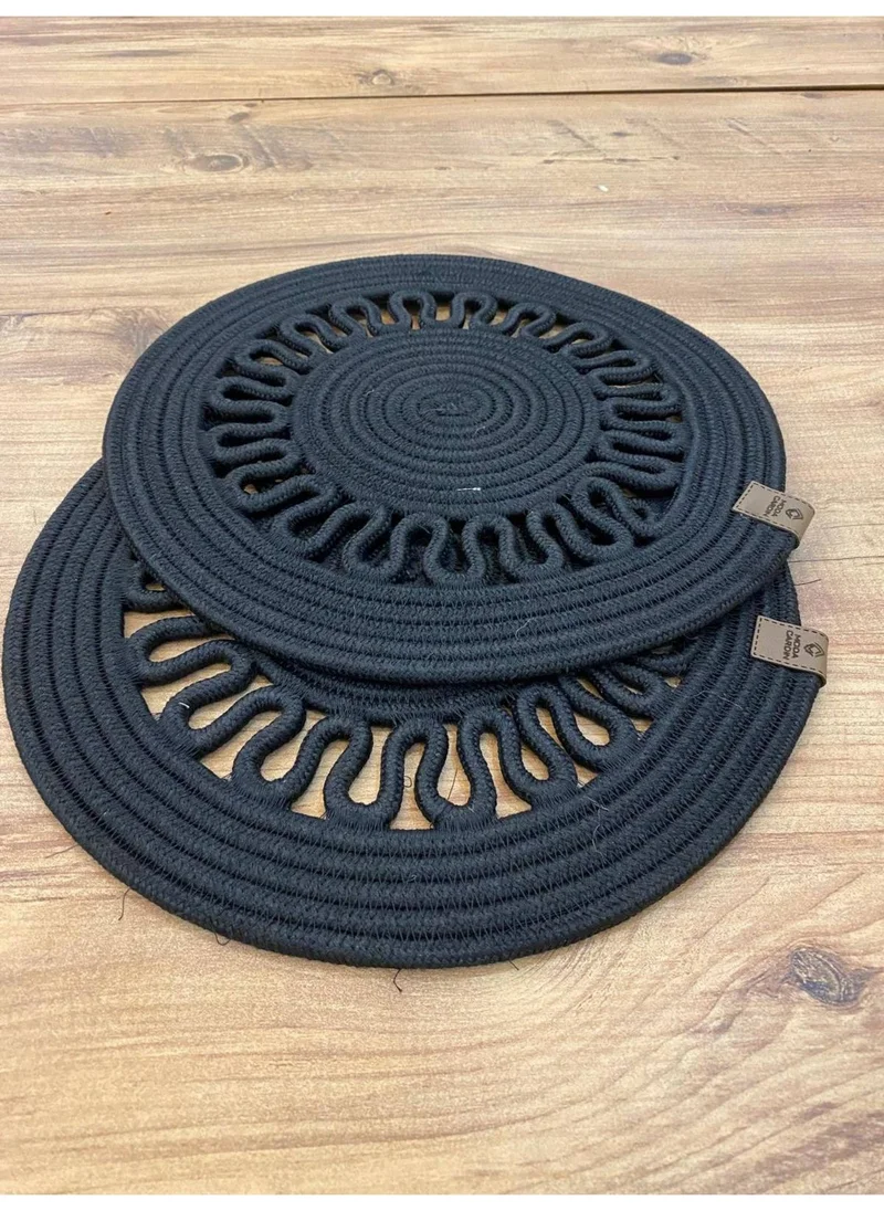 BDZ Deri BDZ Leather Wicker Jute Presentation Plate Mat American Service 2 Piece