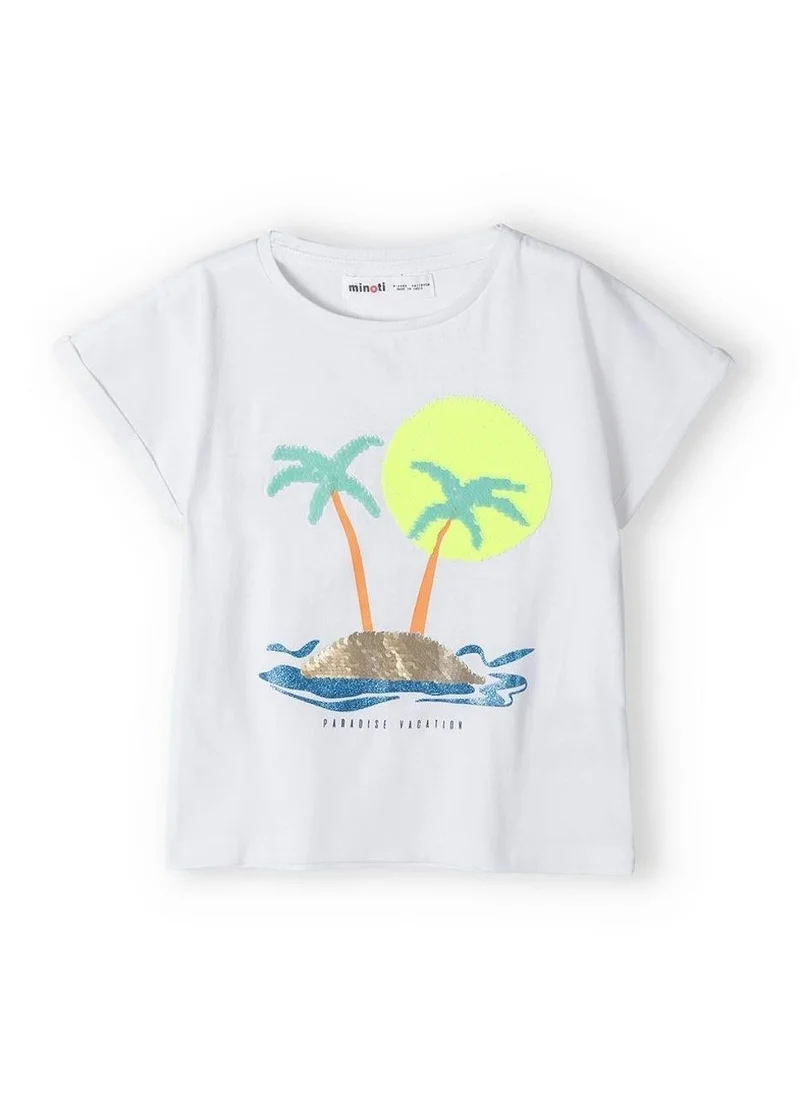 MINOTI Girls t-shirt with sequin palm print white