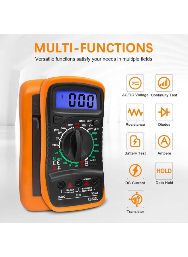 No brands Multimeter Voltmeter Battery Voltage Multi Tester Continuity Ohm Volt Amp DC AC Current Resistance Diodes 2000 Counts Electrical Test Meter with Leads Backlight LCD Display - Image 2