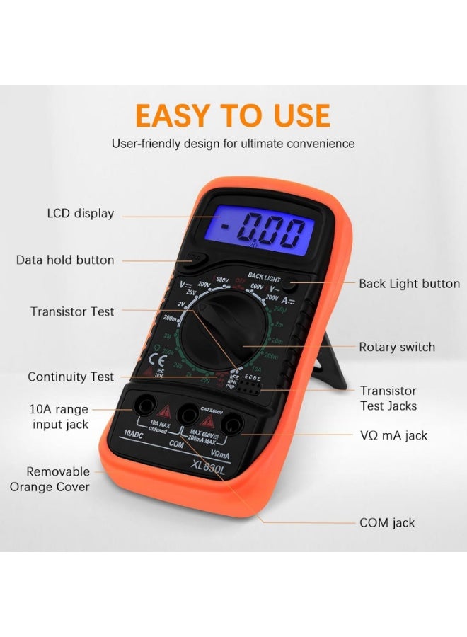 No brands Multimeter Voltmeter Battery Voltage Multi Tester Continuity Ohm Volt Amp DC AC Current Resistance Diodes 2000 Counts Electrical Test Meter with Leads Backlight LCD Display - Image 5