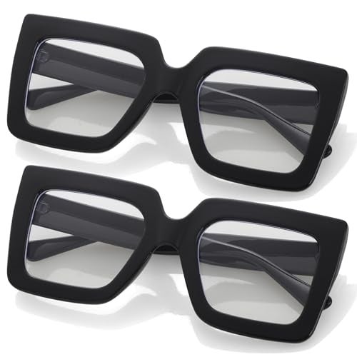 Kursan Oversized Square Black Glasses for Women Men Big Frame Blue Light Blocking Glasses Fashion Eyeglasses (Bright Black + Bright Black) - Image 1