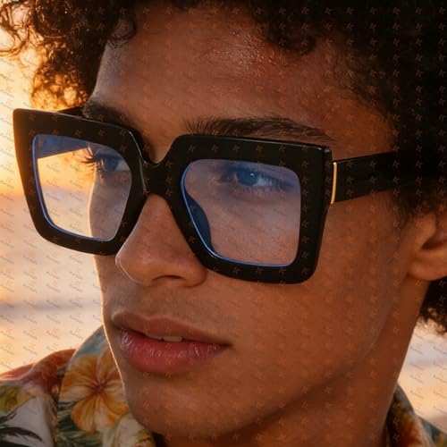 Kursan Oversized Square Black Glasses for Women Men Big Frame Blue Light Blocking Glasses Fashion Eyeglasses (Bright Black + Bright Black) - Image 4