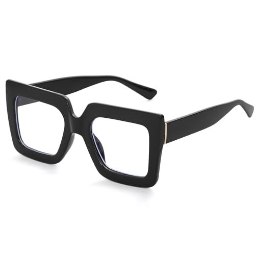 Kursan Oversized Square Black Glasses for Women Men Big Frame Blue Light Blocking Glasses Fashion Eyeglasses (Bright Black + Bright Black) - Image 5