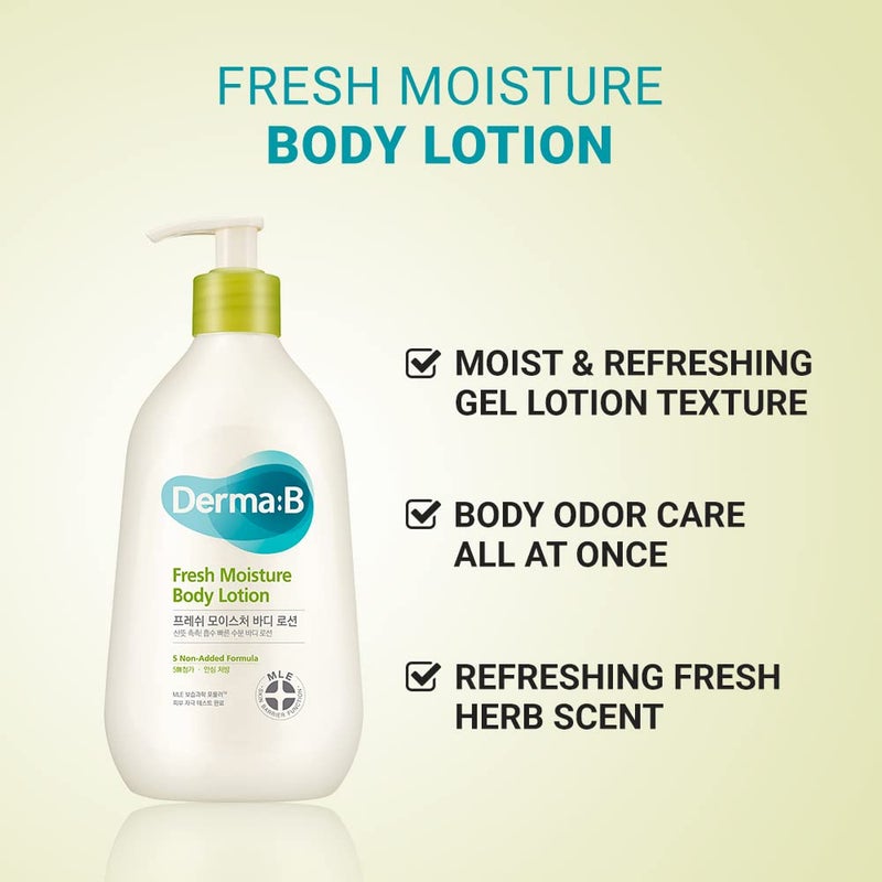 Derma B | Fresh Moisture Body Lotion | Lotion for Extremely Dry Skin | Intensive Skin Moisturizing | Fast-Absorbing & Long-Lasting Moisturizer | Natural Deodorant Cream | Body Care | 3.5 fl oz (400ml) - Image 2