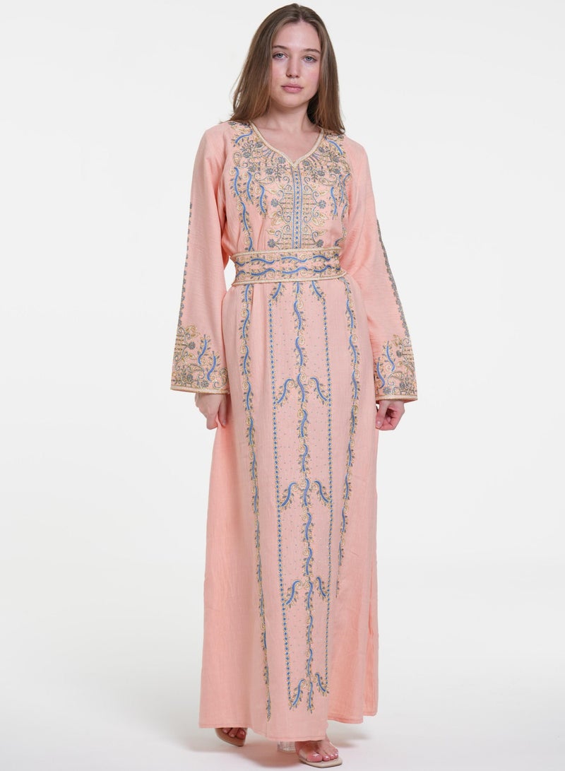 البنت الشرقية جلابية نسائية مطرزة مع حزام على الخسر - Image 1