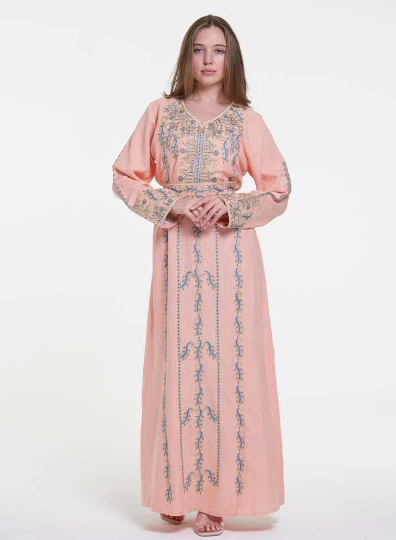 AL BENT AL SHARQIEH pink printed belted jalabiya for Women | Best Price UAE