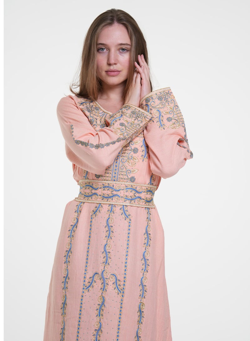 البنت الشرقية جلابية نسائية مطرزة مع حزام على الخسر - Image 2