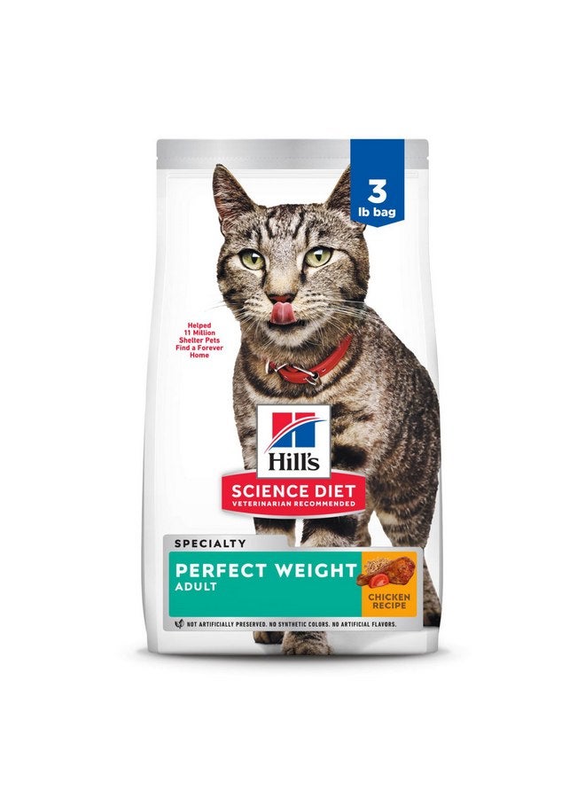 Hill's Science Diet Perfect Weight, Adult 1-6, Weight Management Support, Dry Cat Food, Chicken Recipe, 3 lb Bag