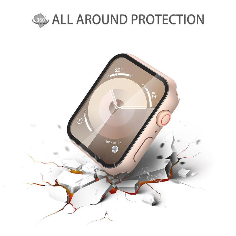 Misxi 2 Pack Tempered Glass Case Compatible for Apple Watch Series 9 Series 8 Series 7 41mm, Hard PC Screen Protector Overall Protection Scratch-Resistant Cover for iWatch, 1 Rose Gold + 1 Transparent - Image 5