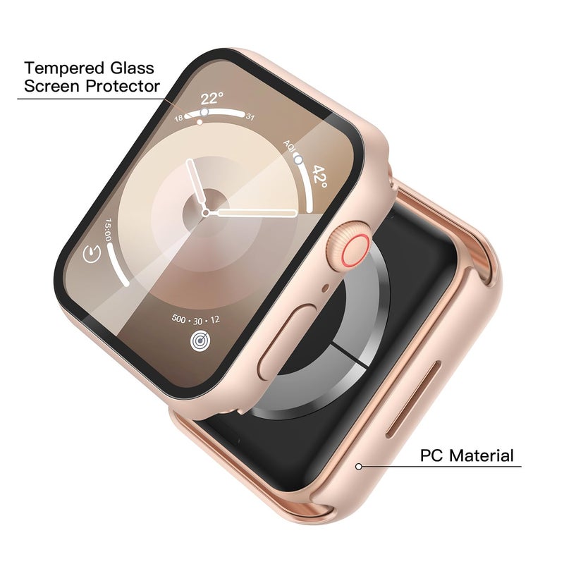 Misxi 2 Pack Tempered Glass Case Compatible for Apple Watch Series 9 Series 8 Series 7 41mm, Hard PC Screen Protector Overall Protection Scratch-Resistant Cover for iWatch, 1 Rose Gold + 1 Transparent - Image 4