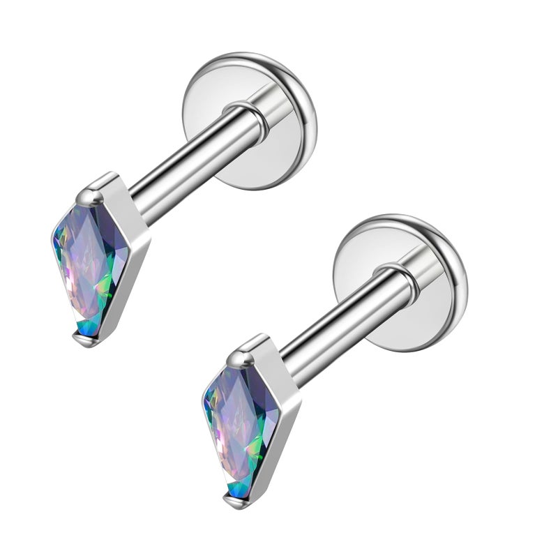 BelezaDosas G23 Hypoallergenic 18g Flat Back Studs Earrings F136 Implant Grade Titanium Tiny Press Fit Threadless Push in Cartilage Helix Labret Lip Conch Tragus Piercing Jewelry (BD-Rhombus-VM) - Image 1