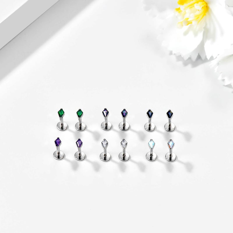 BelezaDosas G23 Hypoallergenic 18g Flat Back Studs Earrings F136 Implant Grade Titanium Tiny Press Fit Threadless Push in Cartilage Helix Labret Lip Conch Tragus Piercing Jewelry (BD-Rhombus-VM) - Image 4