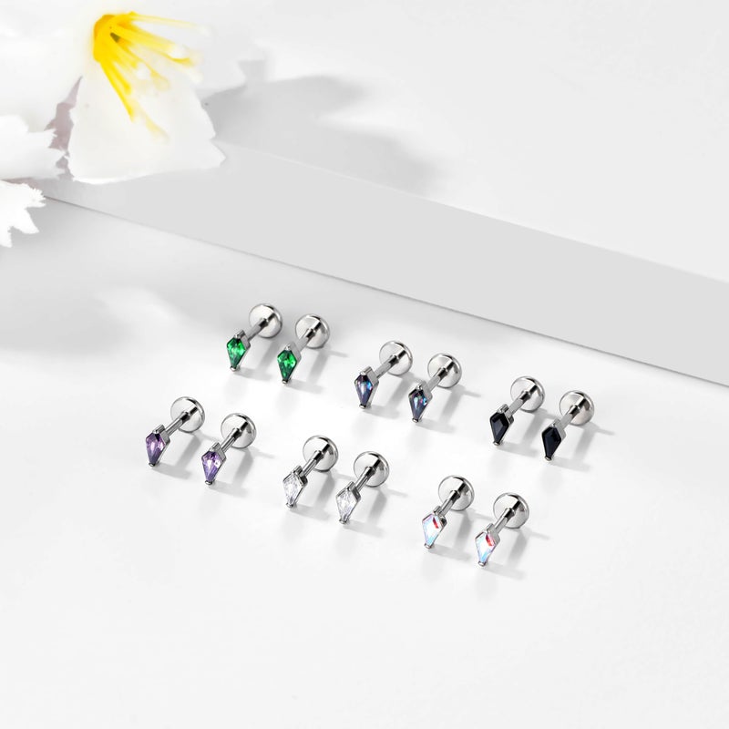 BelezaDosas G23 Hypoallergenic 18g Flat Back Studs Earrings F136 Implant Grade Titanium Tiny Press Fit Threadless Push in Cartilage Helix Labret Lip Conch Tragus Piercing Jewelry (BD-Rhombus-VM) - Image 3
