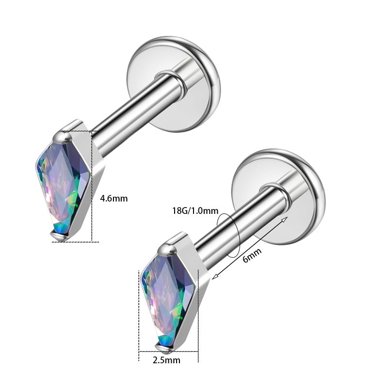 BelezaDosas G23 Hypoallergenic 18g Flat Back Studs Earrings F136 Implant Grade Titanium Tiny Press Fit Threadless Push in Cartilage Helix Labret Lip Conch Tragus Piercing Jewelry (BD-Rhombus-VM) - Image 2