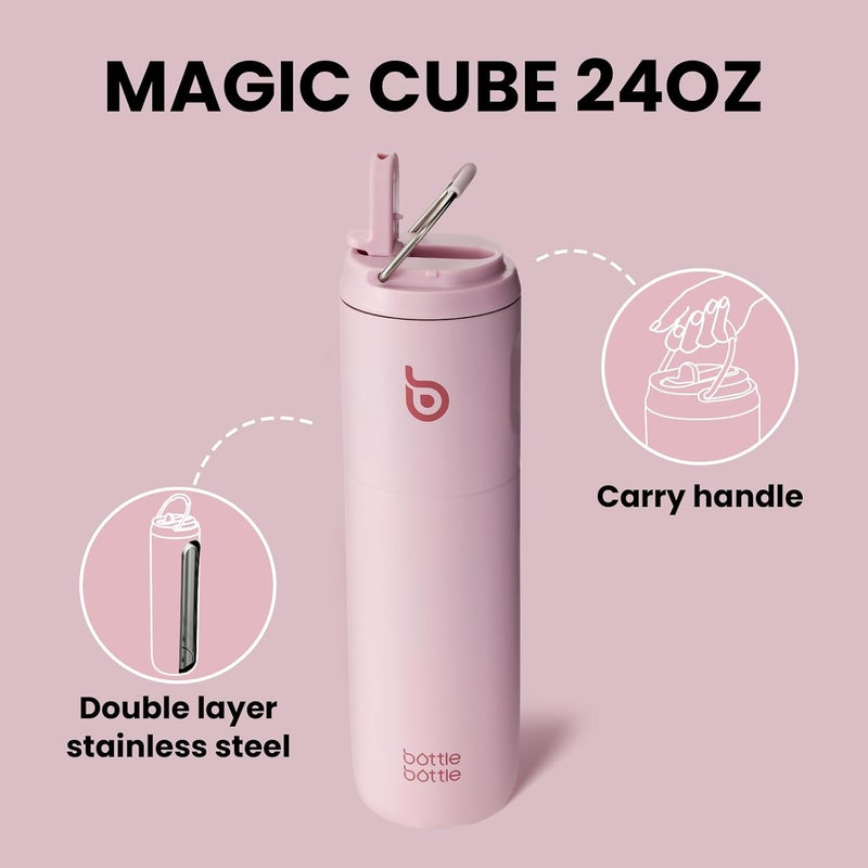 bottle bottle Insulated Water Bottle 24oz with Straw Lid and Handle for Sports Travel Gym Stainless Steel Water Bottles Double-Wall Vacuum Metal Thermos Bottles Leak Proof BPA-Free (Light Pink) - Image 3