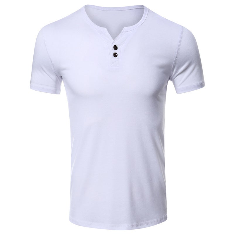 Foreign Trade V-neck Short-sleeved T-shirt All-match Solid Color T-shirt Men''s Personality Casual and Henry Top Men''s Wear - Image 4