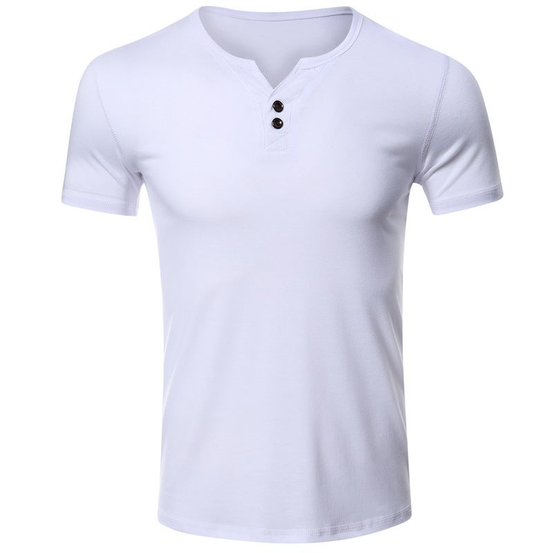 Foreign Trade V-neck Short-sleeved T-shirt All-match Solid Color T-shirt Men''s Personality Casual and Henry Top Men''s Wear - Image 1
