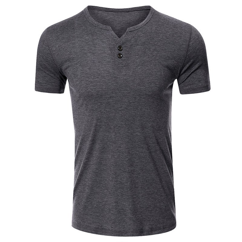 Foreign Trade V-neck Short-sleeved T-shirt All-match Solid Color T-shirt Men''s Personality Casual and Henry Top Men''s Wear - Image 3