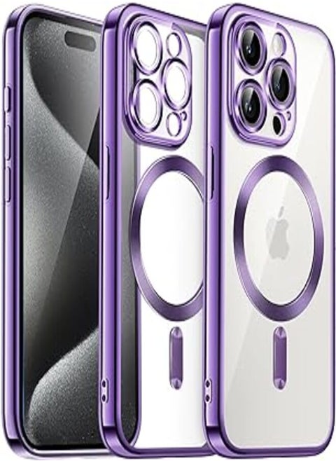 JETech Electroplated Case for iPhone 15 Pro MAX 6.7 Inches, Camera Lens Full Protection, Compatible with MagSafe Wireless Charging, Anti-Shock with Soft TPU (Purple)