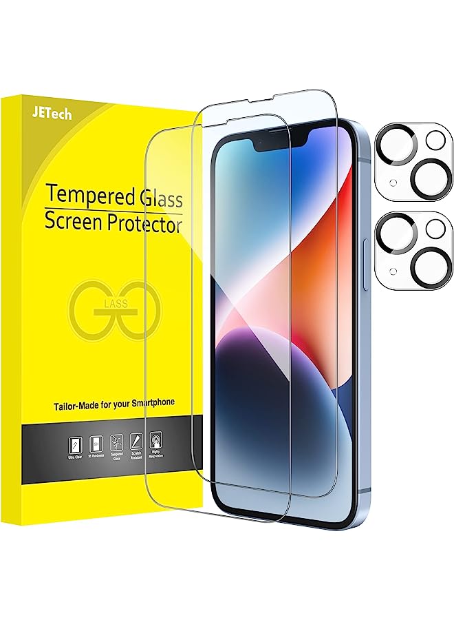 Jetech Full Coverage Screen Protector For Iphone 14 6.1-Inch With Camera Lens Protector, Tempered Glass Film, Hd Clear, 2-Pack Each - Image 1