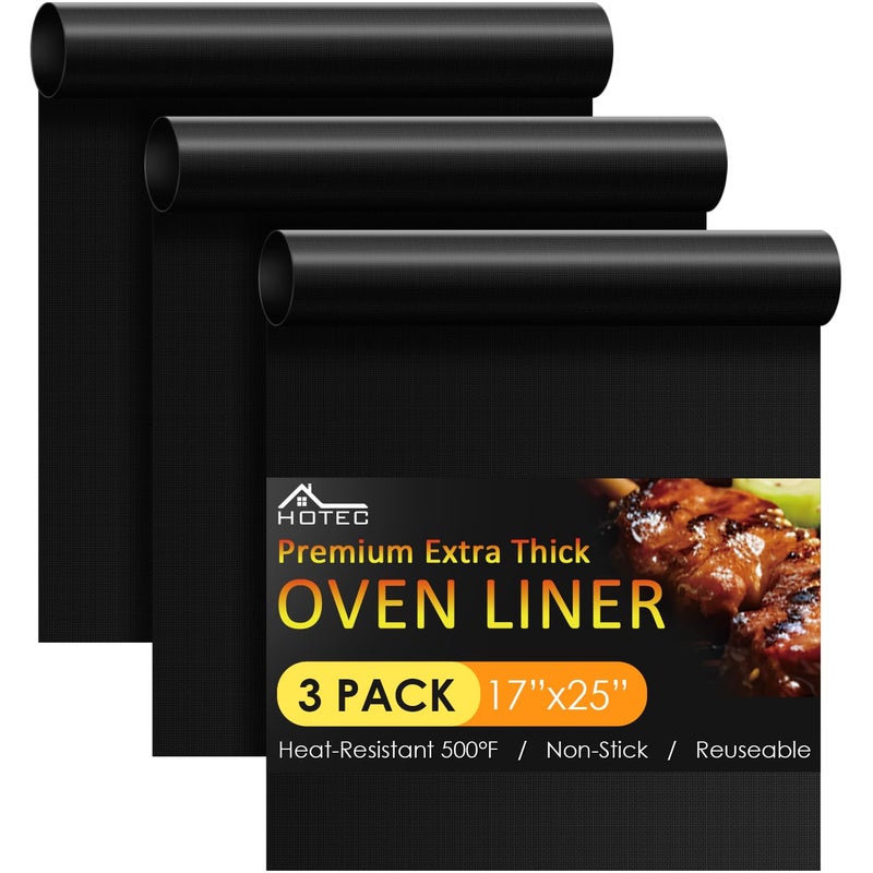HOTEC 3 Pack Heavy Duty Oven Liners for Bottom of Oven, 17"x25" Large Heat Resistant 500Â°F Non-Stick Oven Mats, BPA & PFOA Free Dishwasher Safe, Compatible with Electric/Gas/Toaster Ovens & Grill - Image 1