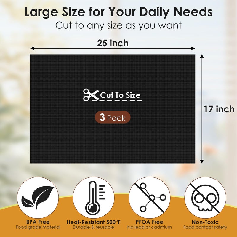 HOTEC 3 Pack Heavy Duty Oven Liners for Bottom of Oven, 17"x25" Large Heat Resistant 500Â°F Non-Stick Oven Mats, BPA & PFOA Free Dishwasher Safe, Compatible with Electric/Gas/Toaster Ovens & Grill - Image 3