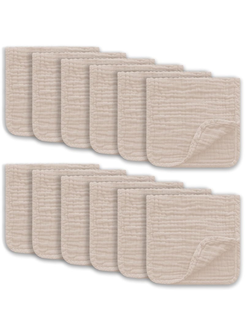 Ease Cubs Muslin Burp Cloths Large 100% Cotton Hand Washcloths for Boys & Girls, Baby Essentials Extra Absorbent and Soft Burping Rags for Newborn Registry (Brown, 12-Pack, 20" X10")  - Image 4