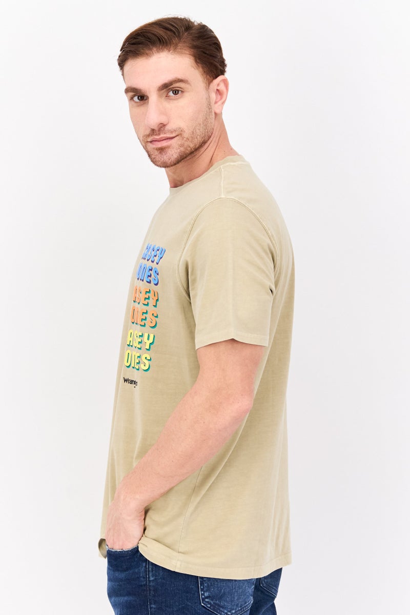 Wrangler Men Round Neck Short Sleeves Graphic Print T-Shirt, Beige - Image 2