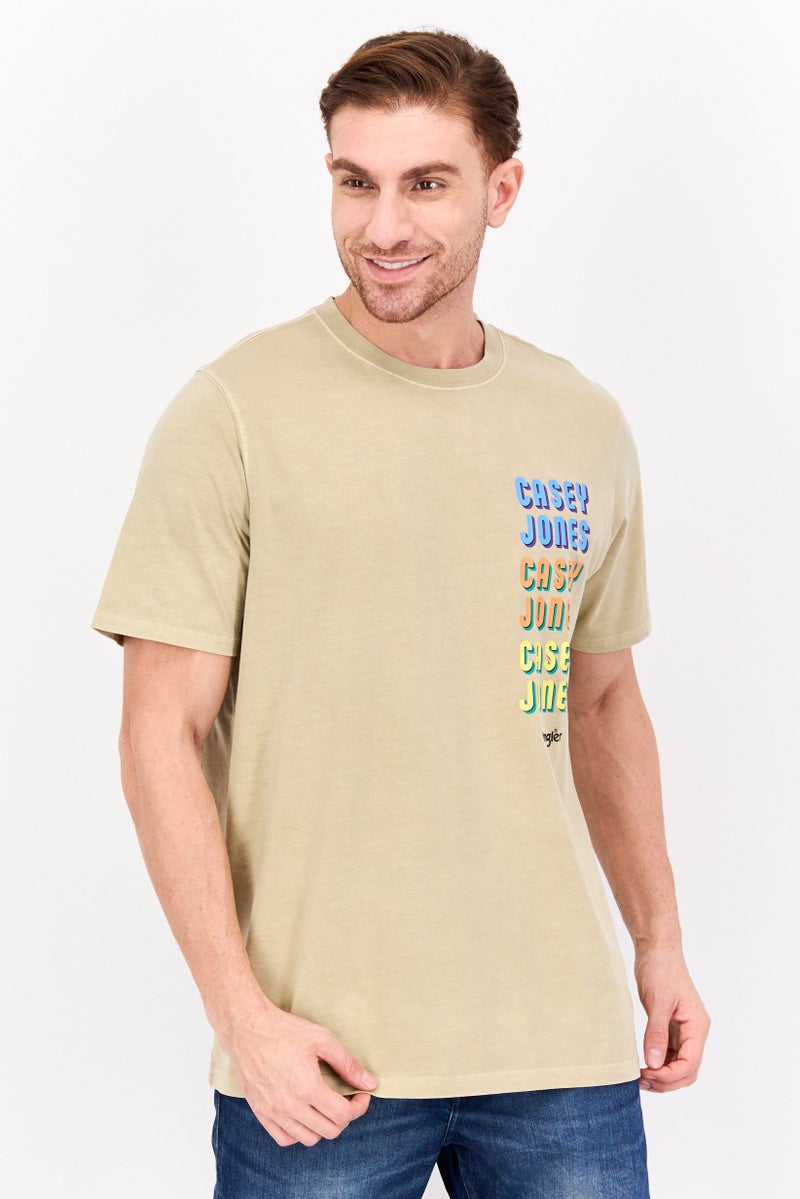 Wrangler Men Round Neck Short Sleeves Graphic Print T-Shirt, Beige - Image 1