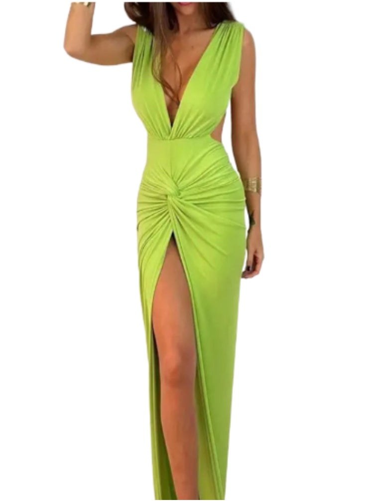 Genetic Deep V Neck Women Bodycon Dress Backless Midi Split 2023  Summer Sleeveless Beach Dresses Party Club 