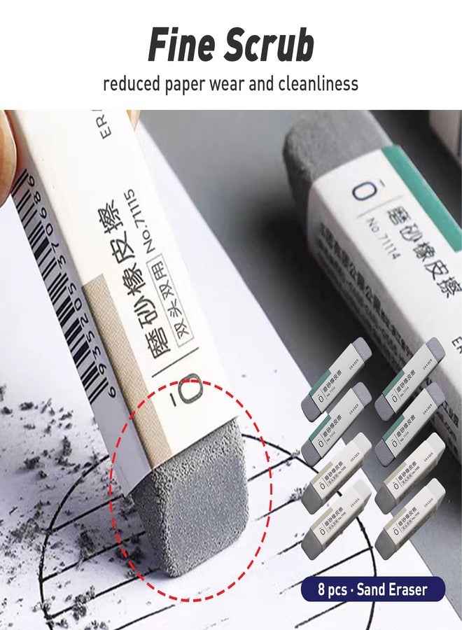 Foycow Premium Sand Erasers - Set of 8 Frosted Erasers for Pens, Fountain Pens, and Ink - Special School and Office Supplies for Correction - Colored Pencil and Ink Eraser - Image 3