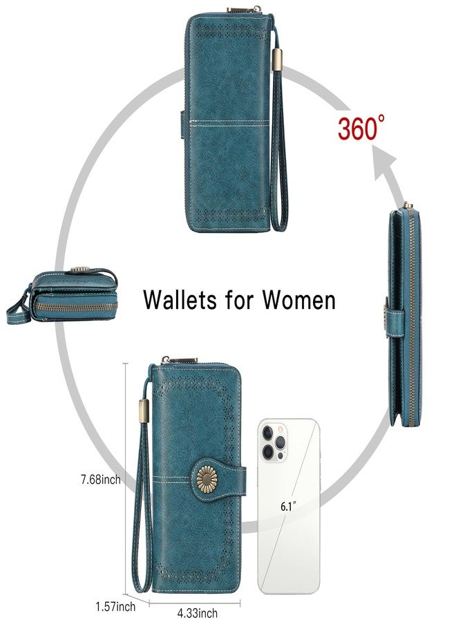 سينديفن محفظة SENDEFN للنساء، محفظة جلدية مانعة لتقنية RFID، سعة كبيرة، حامل بطاقات صغير للمعصم، لون أزرق - Image 5