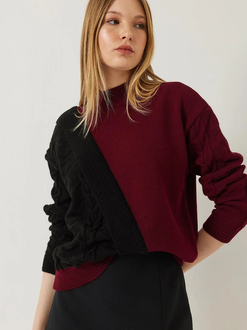 Bianco Lucci Multicolor LUCCI Patterned Half Turtleneck Ribbed Sweater for Women | Best Price UAE