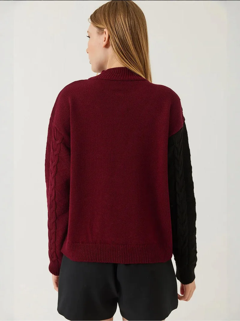 Bianco Lucci Multicolor LUCCI Patterned Half Turtleneck Ribbed Sweater for Women | Best Price UAE