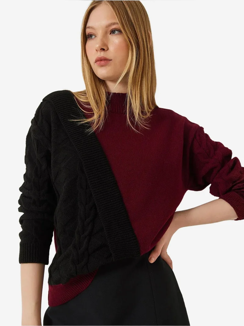 Bianco Lucci Multicolor LUCCI Patterned Half Turtleneck Ribbed Sweater for Women | Best Price UAE