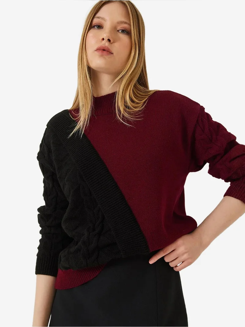 Bianco Lucci Multicolor LUCCI Patterned Half Turtleneck Ribbed Sweater for Women | Best Price UAE