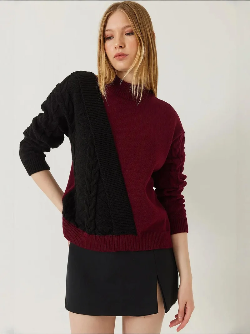 Bianco Lucci Multicolor LUCCI Patterned Half Turtleneck Ribbed Sweater for Women | Best Price UAE