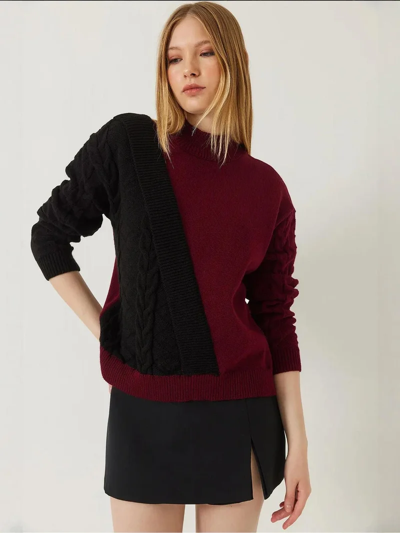 LUCCI Patterned Half Turtleneck Ribbed Sweater