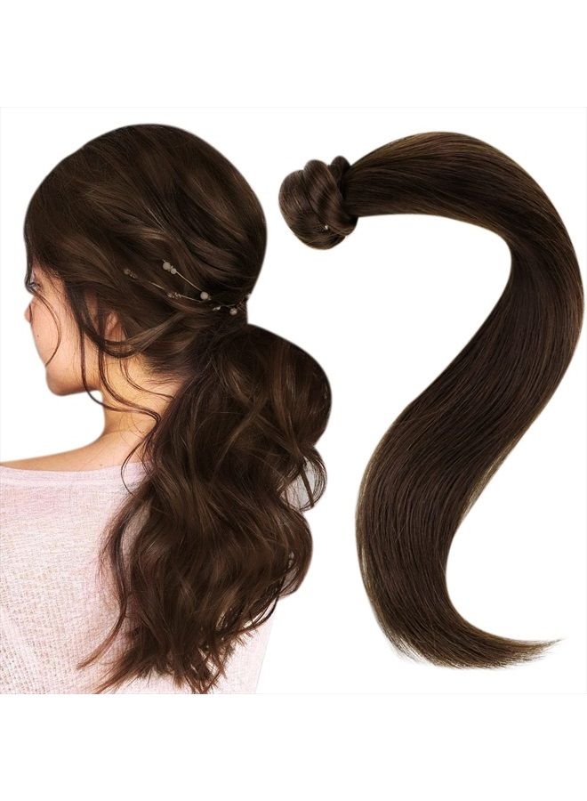 Easyouth Ponytail Extension Human Hair Dark Brown Hair Extensions Ponytail Darkest Brown #2 Pony Tails Hair Extensions Human Hair Ponytail Extension 18Inch 80g - Image 1