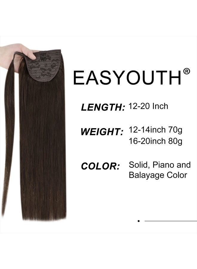 Easyouth Ponytail Extension Human Hair Dark Brown Hair Extensions Ponytail Darkest Brown #2 Pony Tails Hair Extensions Human Hair Ponytail Extension 18Inch 80g - Image 4