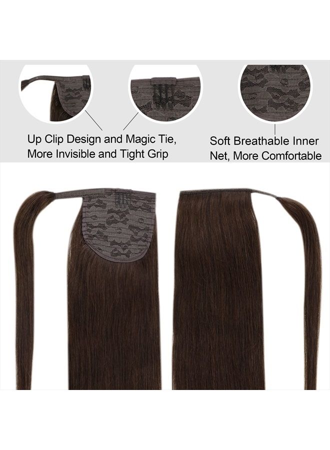 Easyouth Ponytail Extension Human Hair Dark Brown Hair Extensions Ponytail Darkest Brown #2 Pony Tails Hair Extensions Human Hair Ponytail Extension 18Inch 80g - Image 3