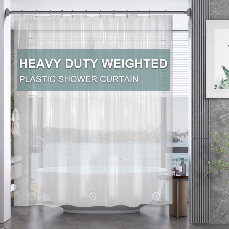 AmazerBath Plastic Shower Curtain Clear Premium PEVA, Clear Shower Curtain Heavy Duty 8G, Weighted Shower Curtains for Bathroom Accessories with 3 Big Stones and 12 Rustproof Grommets, 72x72 Inches - Image 1