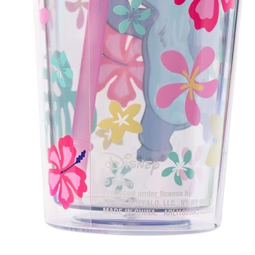 Silver Buffalo Disney Lilo and Stitch “Aloha Stitch” Tropical Island Flowers Plastic Cold Cup with Lid and Straw Topper, 24 Ounces - Image 2