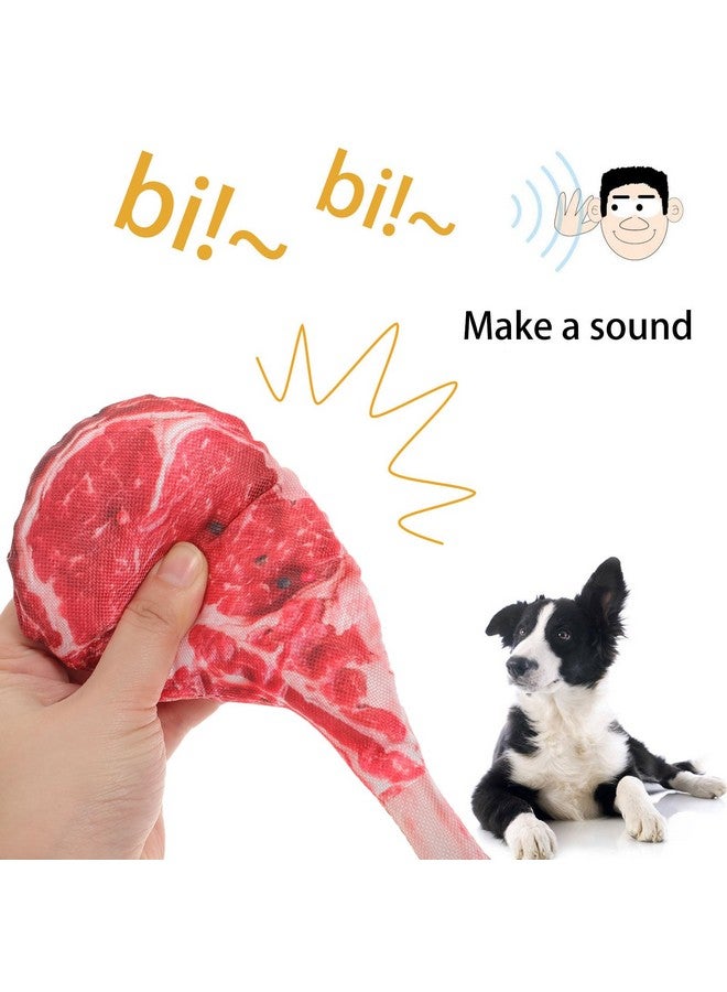 NUOBESTY 2Pcs Dog Chew Toys - Artificial Steak & Plush Dog Squeaky Toys for Training & Cleaning Teeth - Image 3