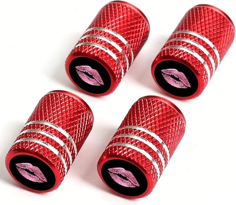 DoYoMo 4pcs Red Valve Stem Caps Red Lip Print Tire Air Caps Aluminum Car Valve Stem Cover Cover for Auto Truck Bicycle Motorcycle Corrosion Proof Universal Cars Accessories Lip Print Gifts for Women Men - Image 1