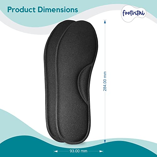 Footvital Memory Foam Shoe Insoles for Men and Women | Soft Cushioned Inserts for Long Standing and Walking | Supports Heel and Arch | Shock Absorbing | Moisture Absorbing | Lightweight Washable Insoles for All Shoes | 2 Pairs | Black | Size 7 - Image 4