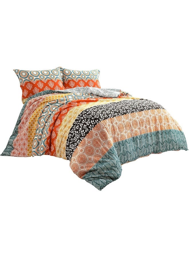 Lush Decor Lush Decor Bohemian Stripe Reversible Cotton Duvet Cover Set, 3 Piece Set, Full/Queen, Turquoise & Orange - Boho Bedding Set - Bold & Colorful - Striped Duvet Cover - Maximalist & Boho Bedroom Decor  - Image 4