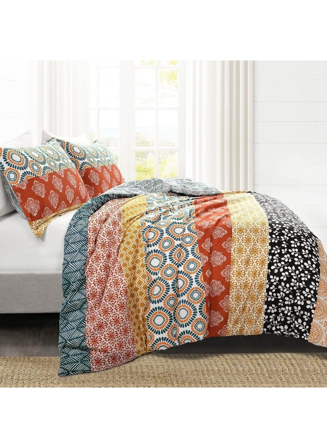 Lush Decor Lush Decor Bohemian Stripe Reversible Cotton Duvet Cover Set, 3 Piece Set, Full/Queen, Turquoise & Orange - Boho Bedding Set - Bold & Colorful - Striped Duvet Cover - Maximalist & Boho Bedroom Decor  - Image 2