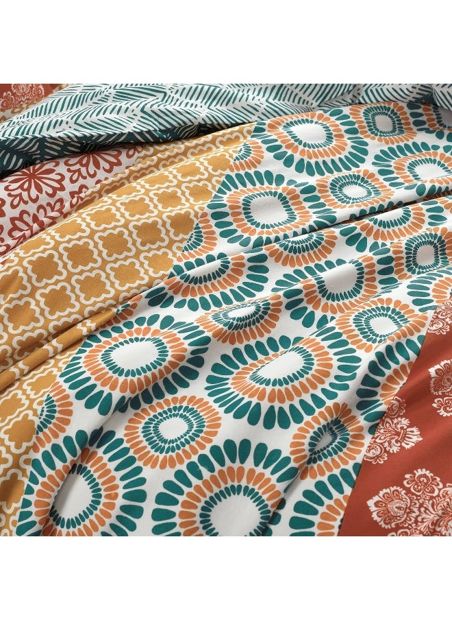 Lush Decor Lush Decor Bohemian Stripe Reversible Cotton Duvet Cover Set, 3 Piece Set, Full/Queen, Turquoise & Orange - Boho Bedding Set - Bold & Colorful - Striped Duvet Cover - Maximalist & Boho Bedroom Decor  - Image 5